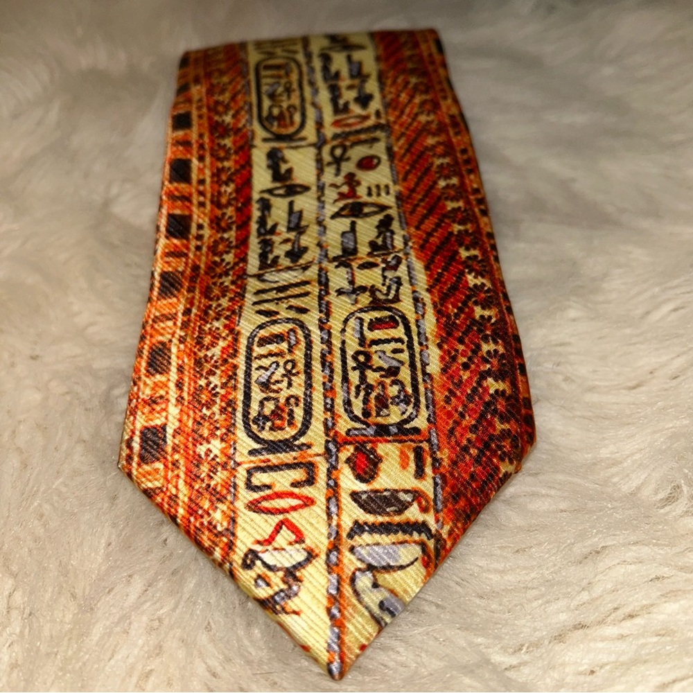 ANCIENT TIE Inc. Handcrafted Biblical Themes Egyptian Print Silk Tie